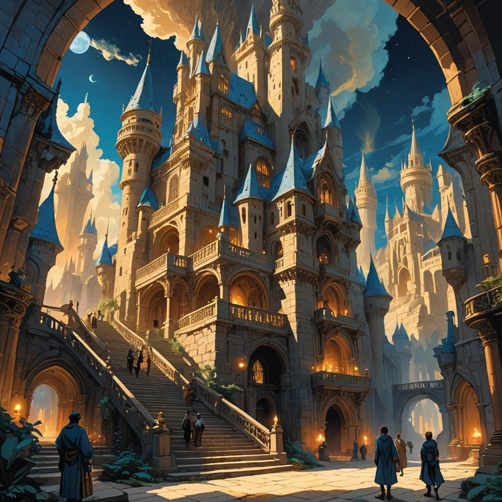 Mystical Wizard School Concept Art in Anime Style