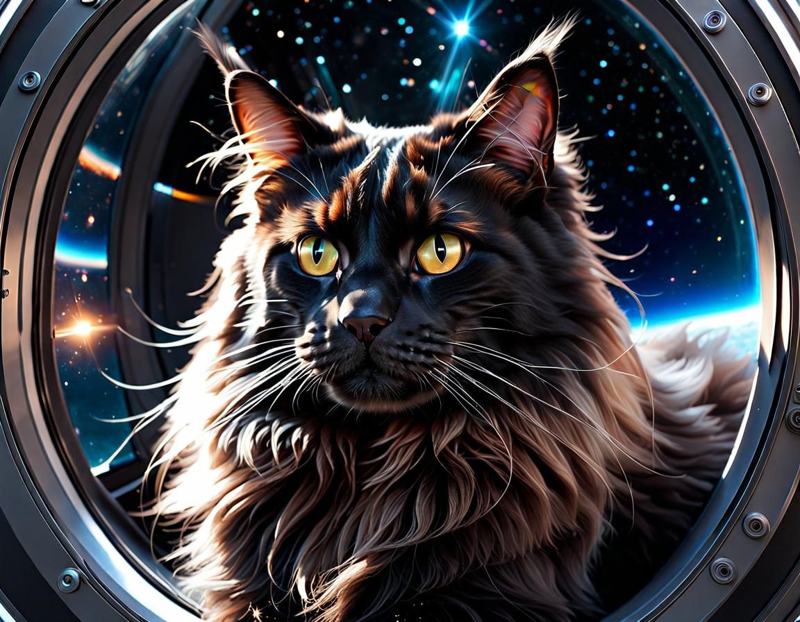 Maine Coon Cat in Space Capsule: Hyperrealistic Galaxy