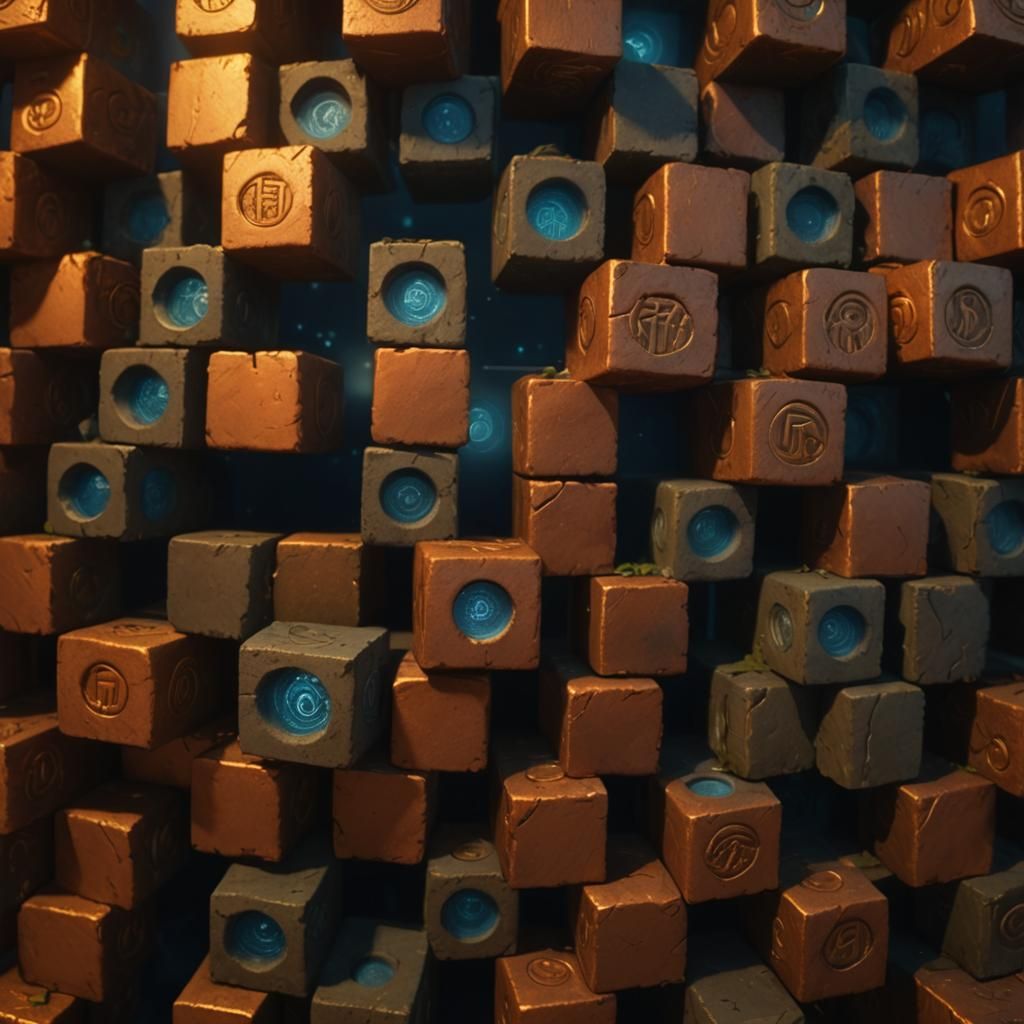 Fantastical Copper Bricks with Glowing Runes