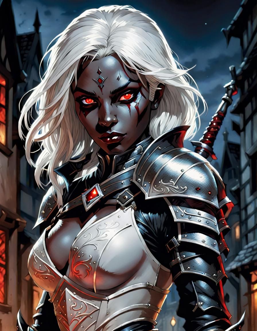 Drow Assassin Portrait in Comic Book Art Style