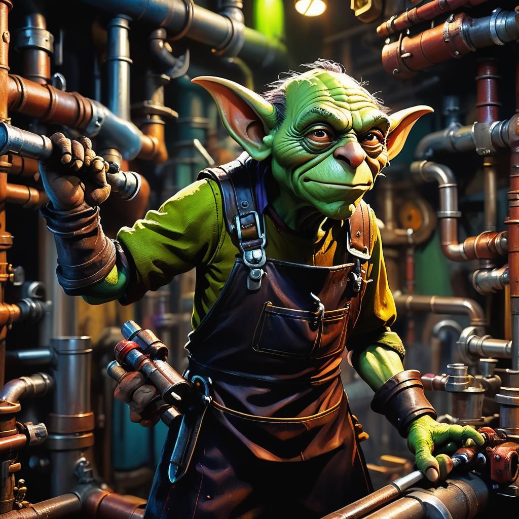 Goblin Plumber Concept Art with Expert Tools