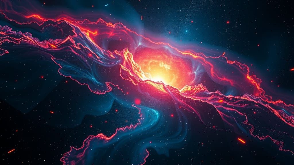 Neon Particles Dance in Starry Nebula as Hyperrealistic Art