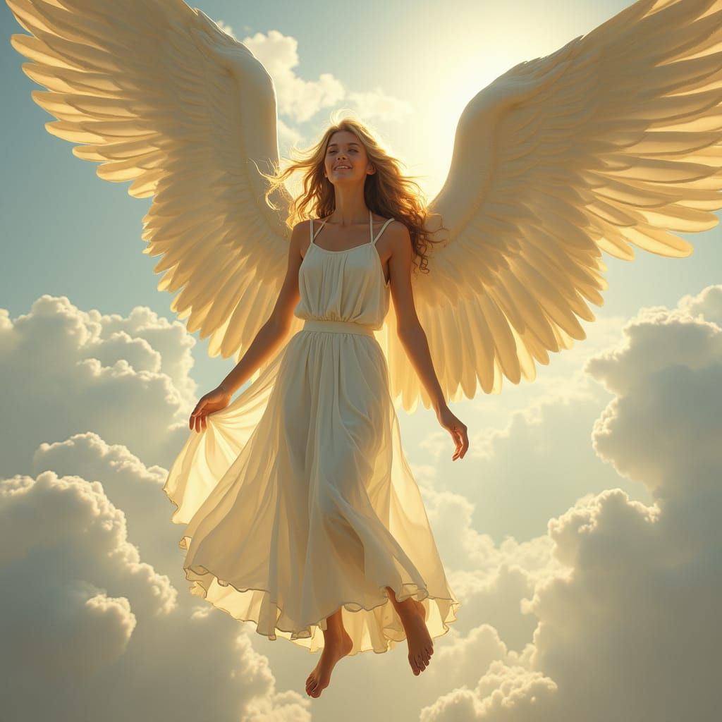 Radiant Angel with Golden Hair in Art Nouveau Style