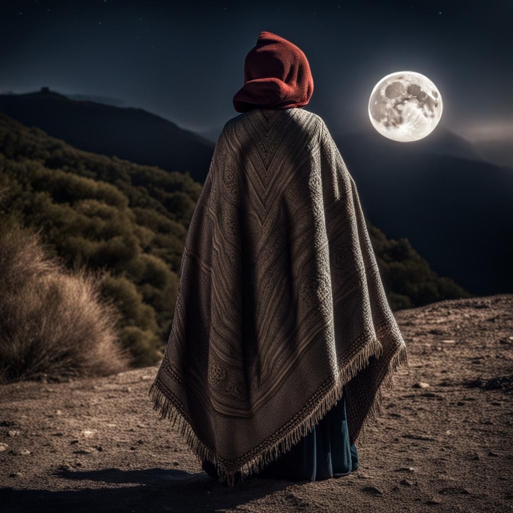 Andean Woman Weaving Under Moonlight