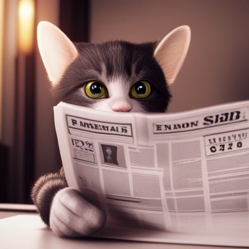 Cute Cat Reads Newspaper in 3D Art Style