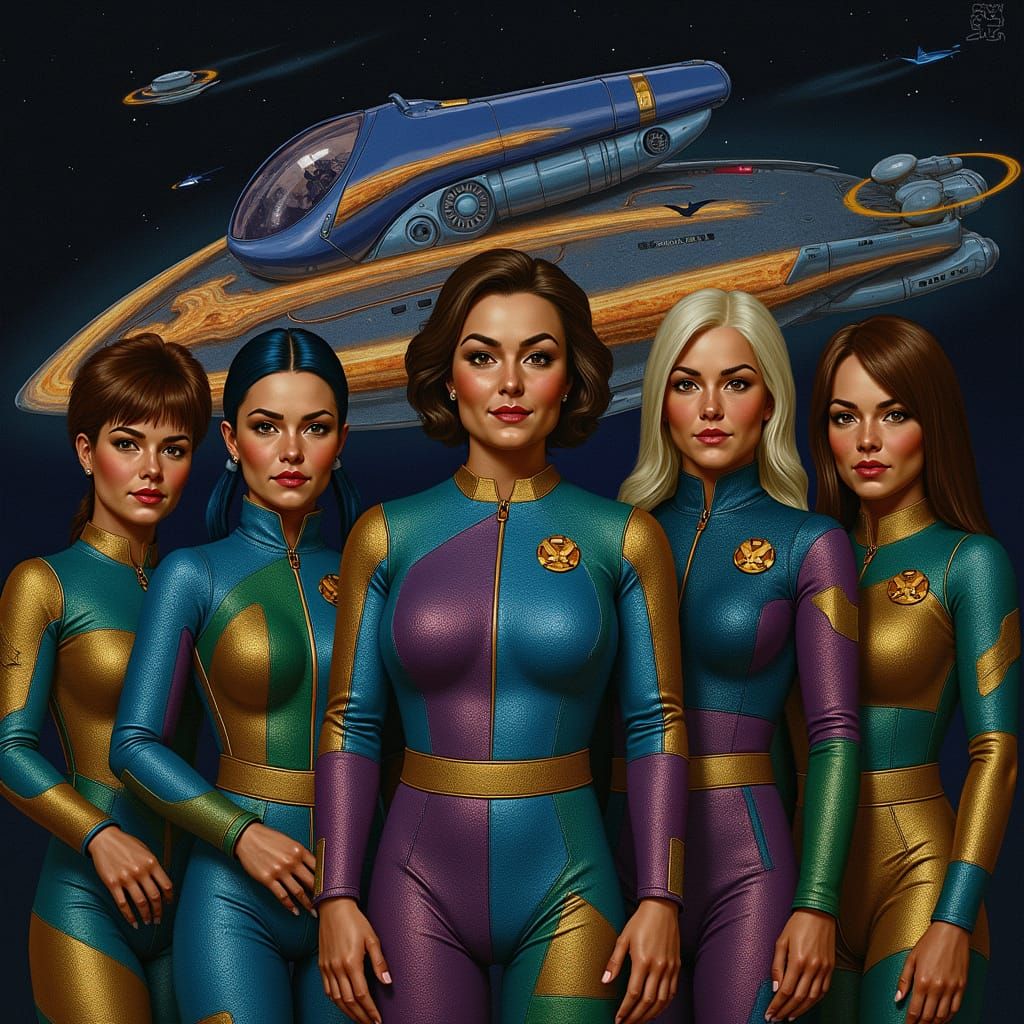 Futuristic Cityscape with Armed Women in High-Tech Fashion