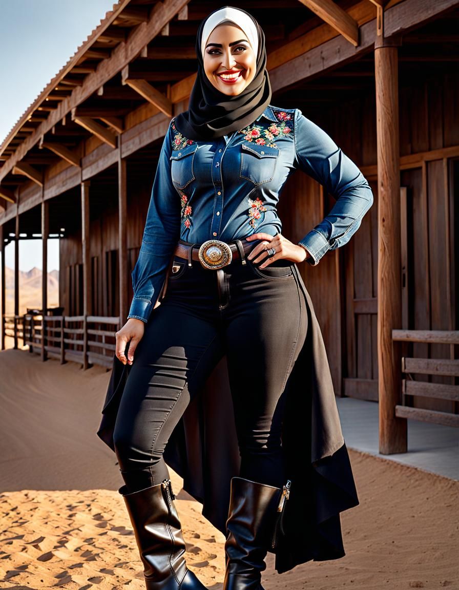 Hypernatural Hijabi Cowgirl Portrait in Photorealistic Style