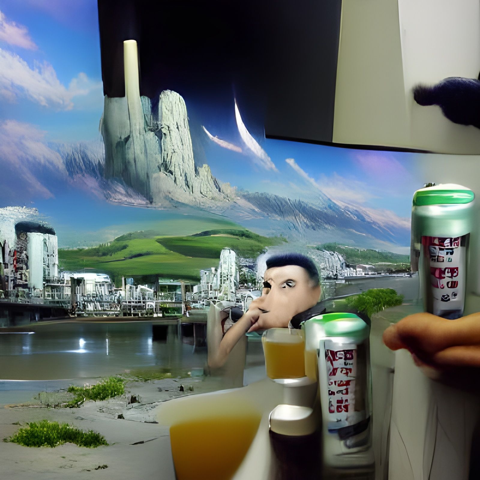 Tenchi Sipping Beer in Detailed Matte Painting