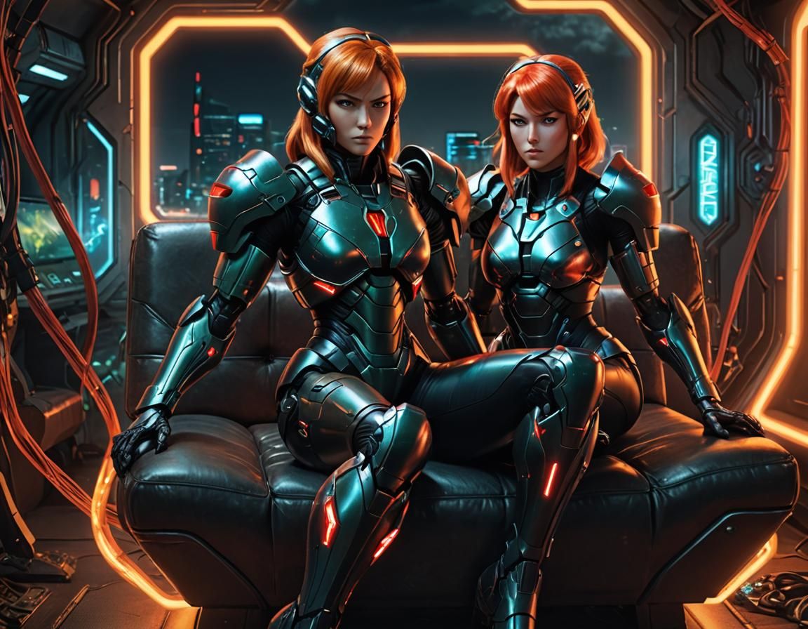 Sci-Fi Warrior in Cyberpunk Interior: Matte Painting