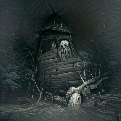 Eerie Witch Hut in Dark Woods: Horror Illustration