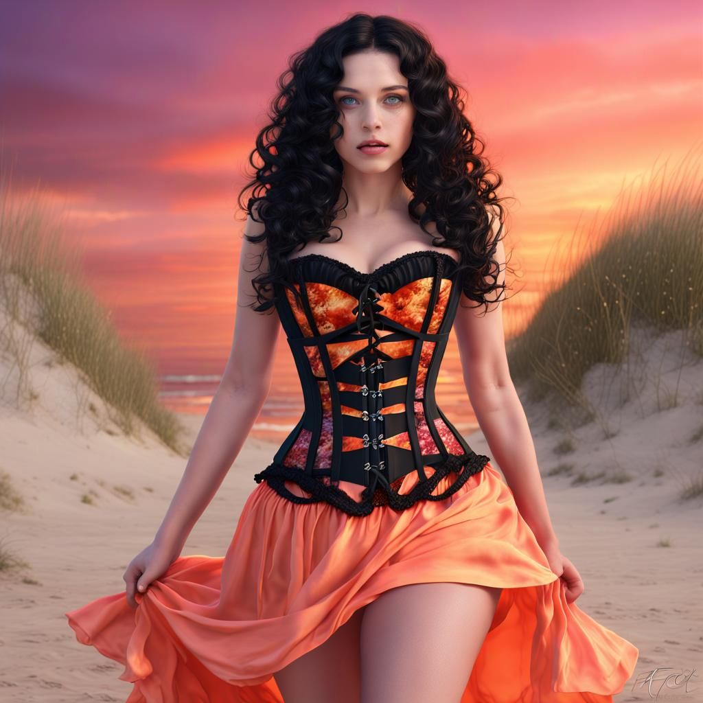 Summer Witch on Beach at Sunset: Digital Painting