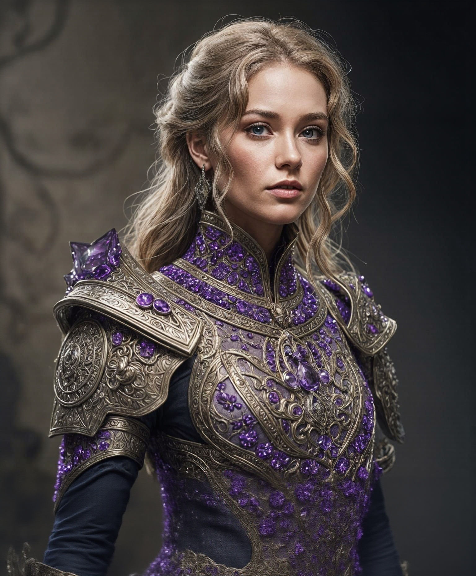 Amethyst Armor Woman With Intricate Details
