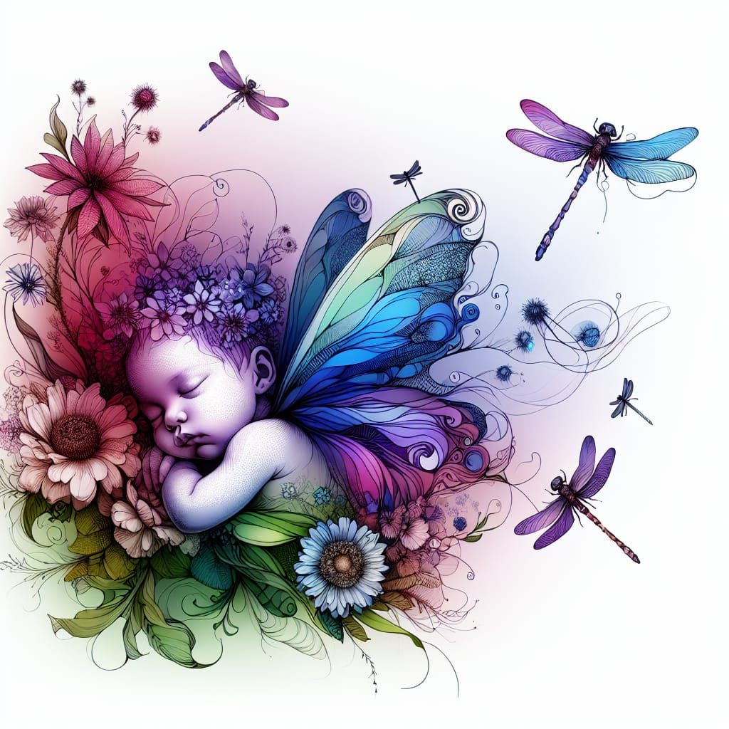 Whimsical Watercolor Fairy in Dreamlike Landscape