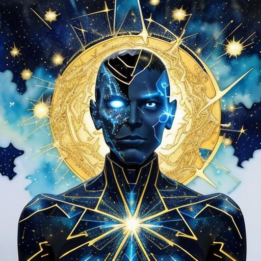 Android Silhouette in Starry Night Double Exposure