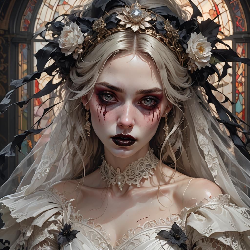 Gothic Bride Portrait in Hyperdetailed Digital Art Style