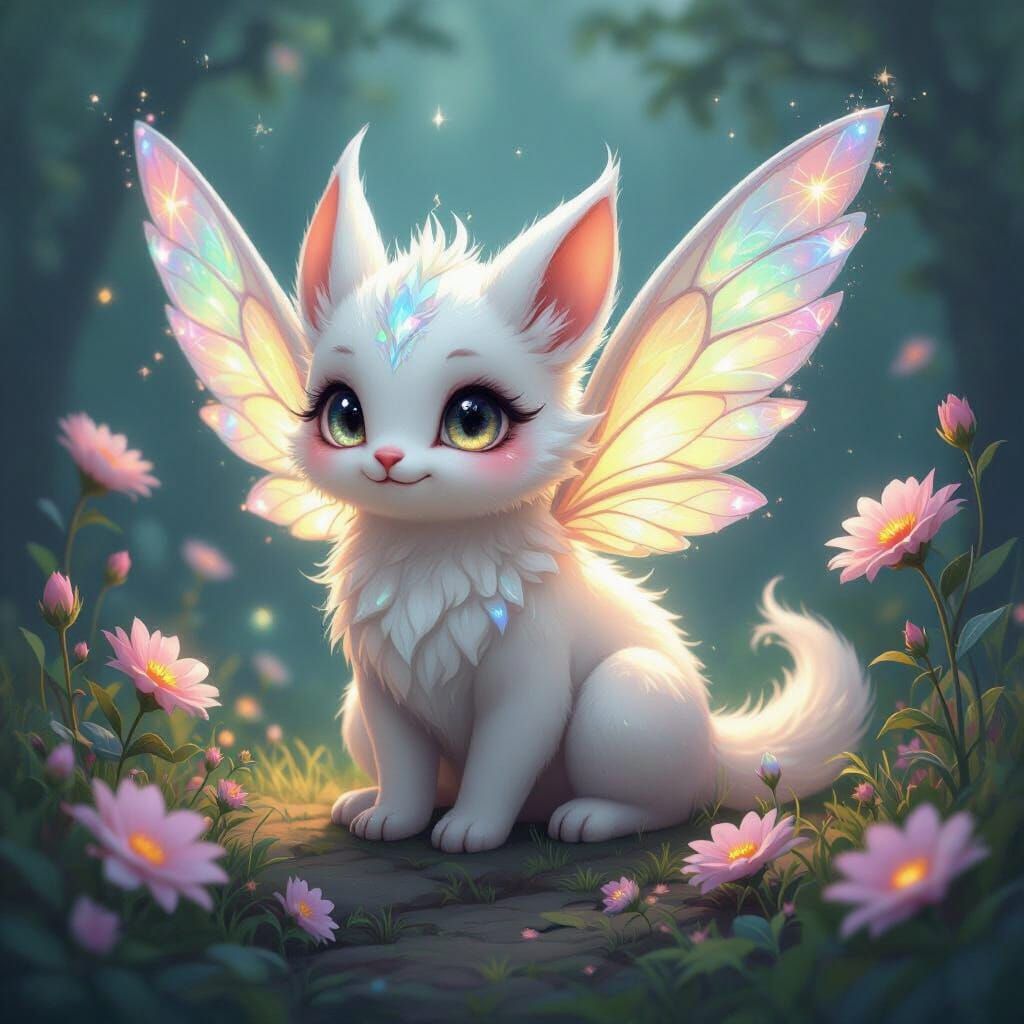 Adorable Mythical Creature with Crystal Wings