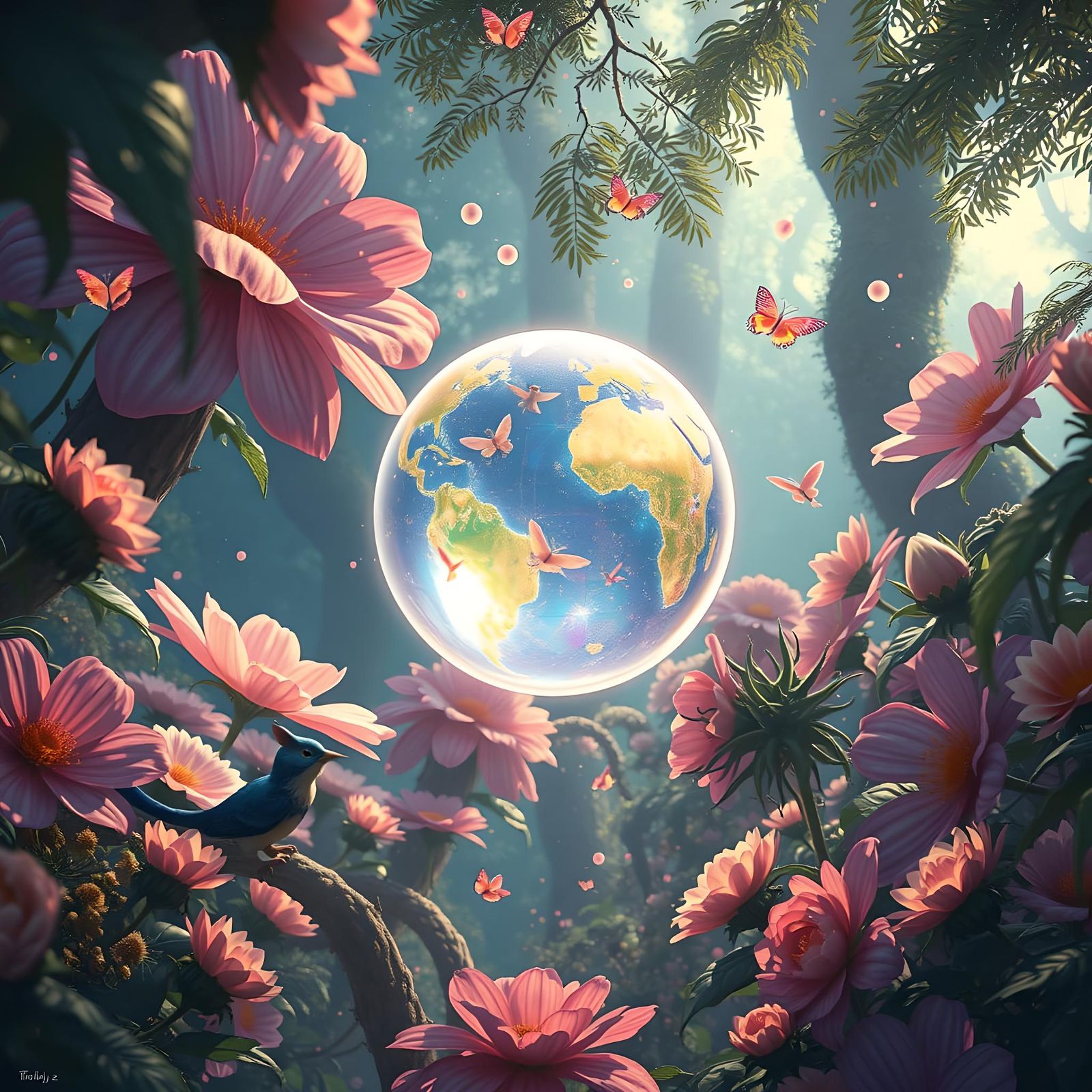 Shimmering Orb in Magical Forest, Fantasy Art