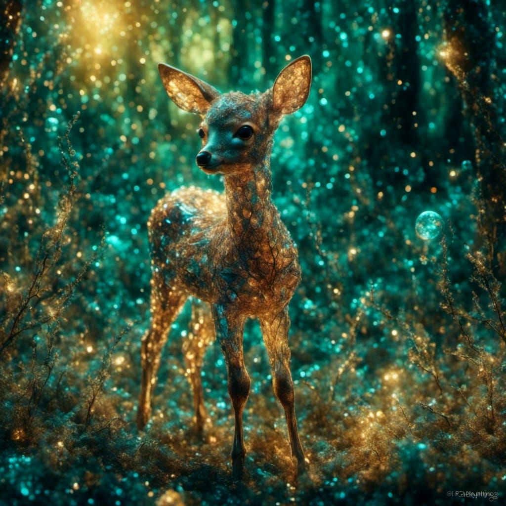 Baby Deer Walking in Sunny Forest