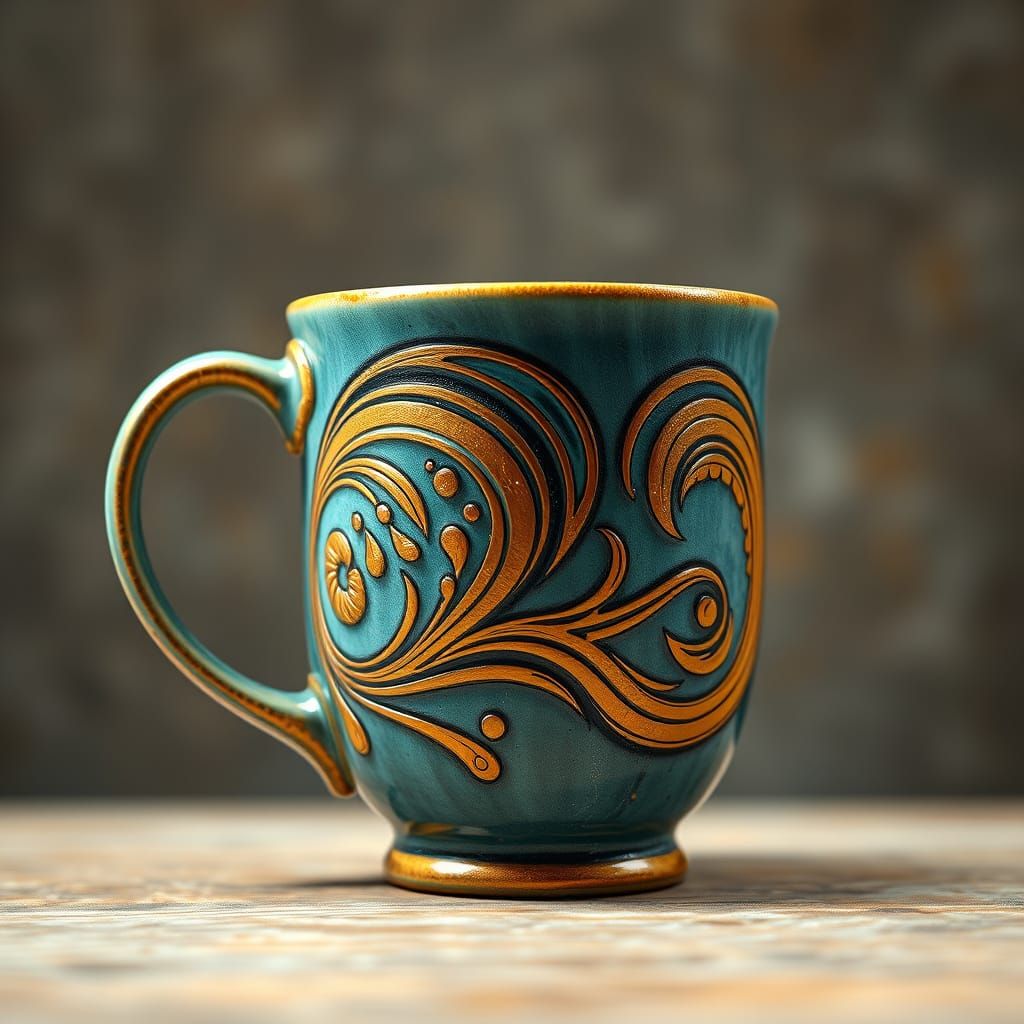 Hyperrealistic Coffee Mug in Glitchcore Datamoshing Style