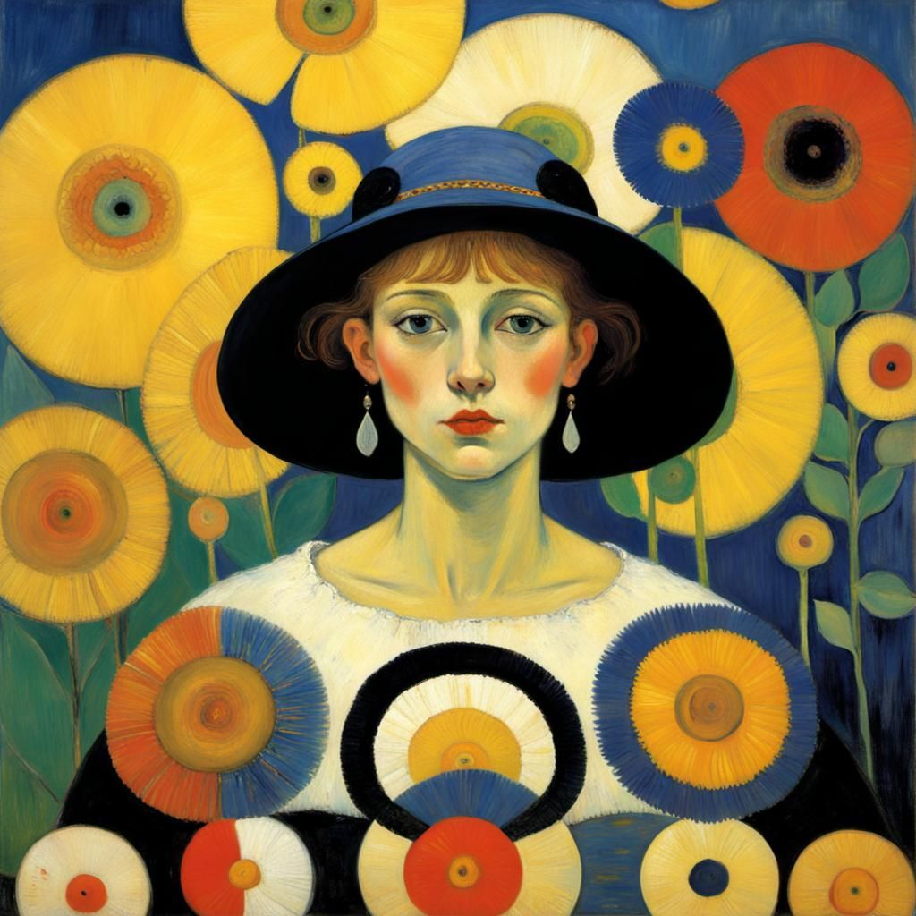 Woman Portrait with Flowers in Post-Impressionistic Style