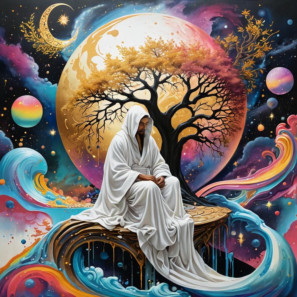 Celestial Figure in Surreal Graffiti Art