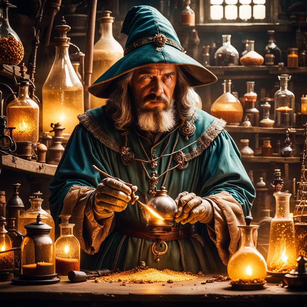 Medieval Alchemist in Mystical Laboratory: Cinematic Film St...