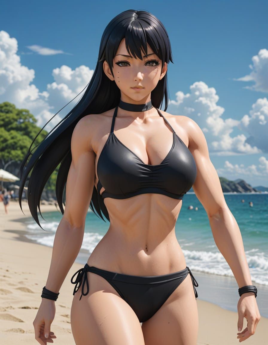 Adult Hinata Hyuuga wearing black bikini