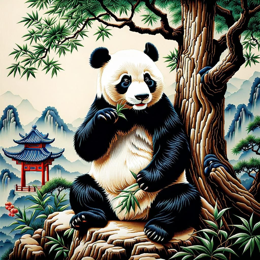 Embroidered Panda in Chinese Shu Style
