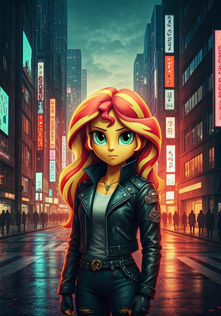 Sunset Shimmer in Cyberpunk Tokyo