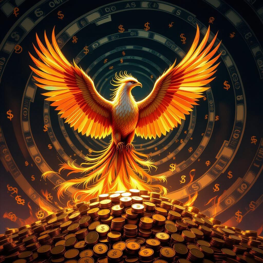 Majestic Phoenix Rises from Golden Coins