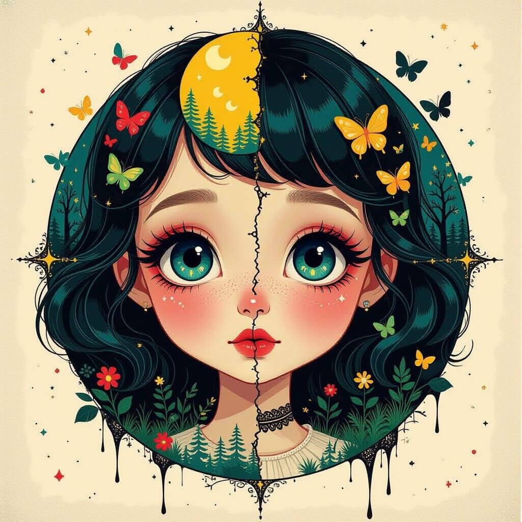 Hyper Cute Lady Portrait with Double Exposure Style