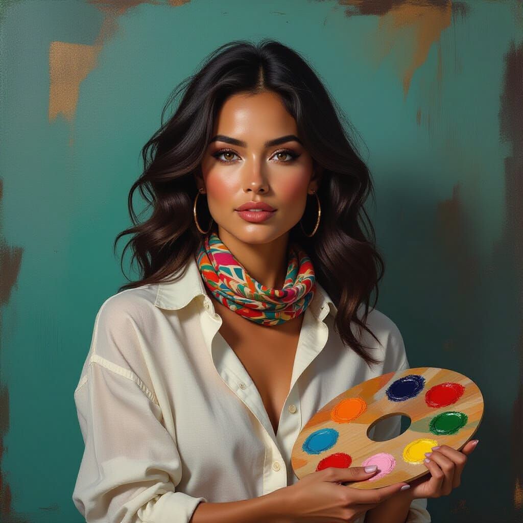 Cleo Vega in Abstract Art Studio with Palette