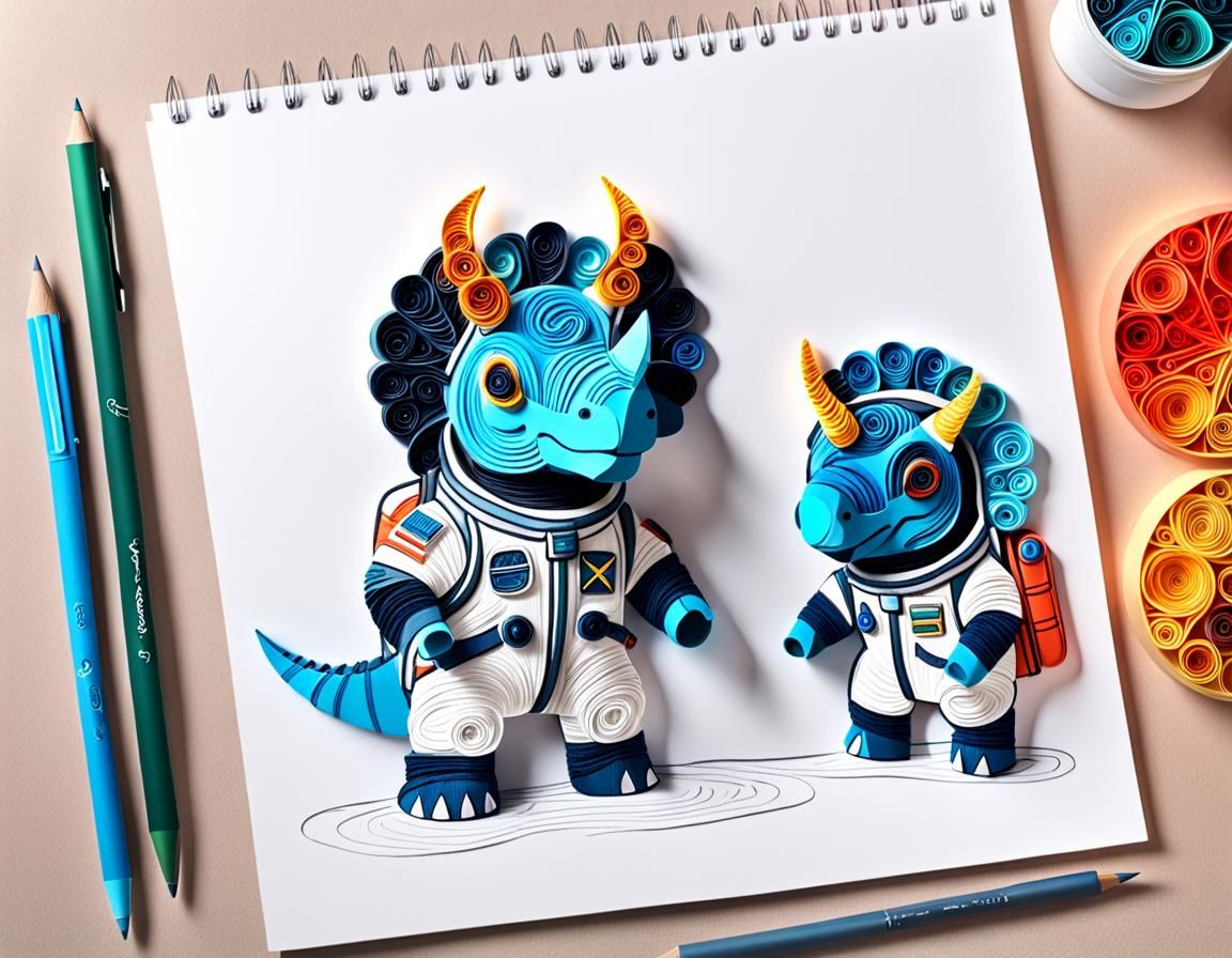 Quilled Triceratops Astronauts in 3D Rendering