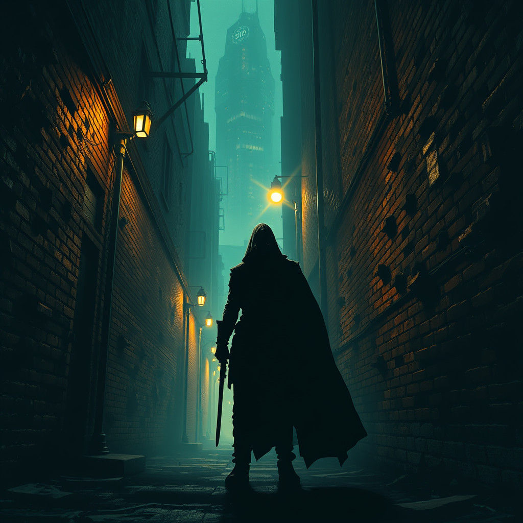 Mysterious Figure in Gritty Noir Alleyway