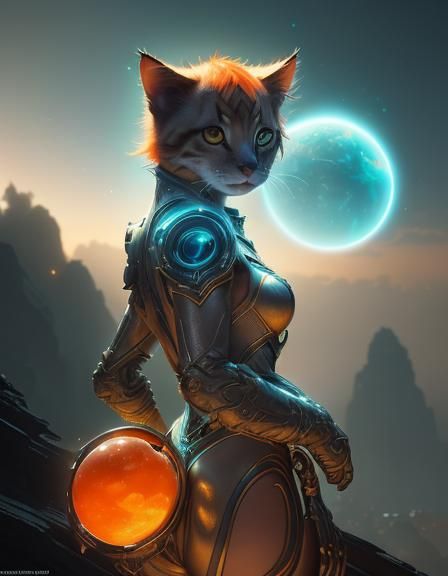 Ethereal Kitten on Exotic Planet, Digital Art