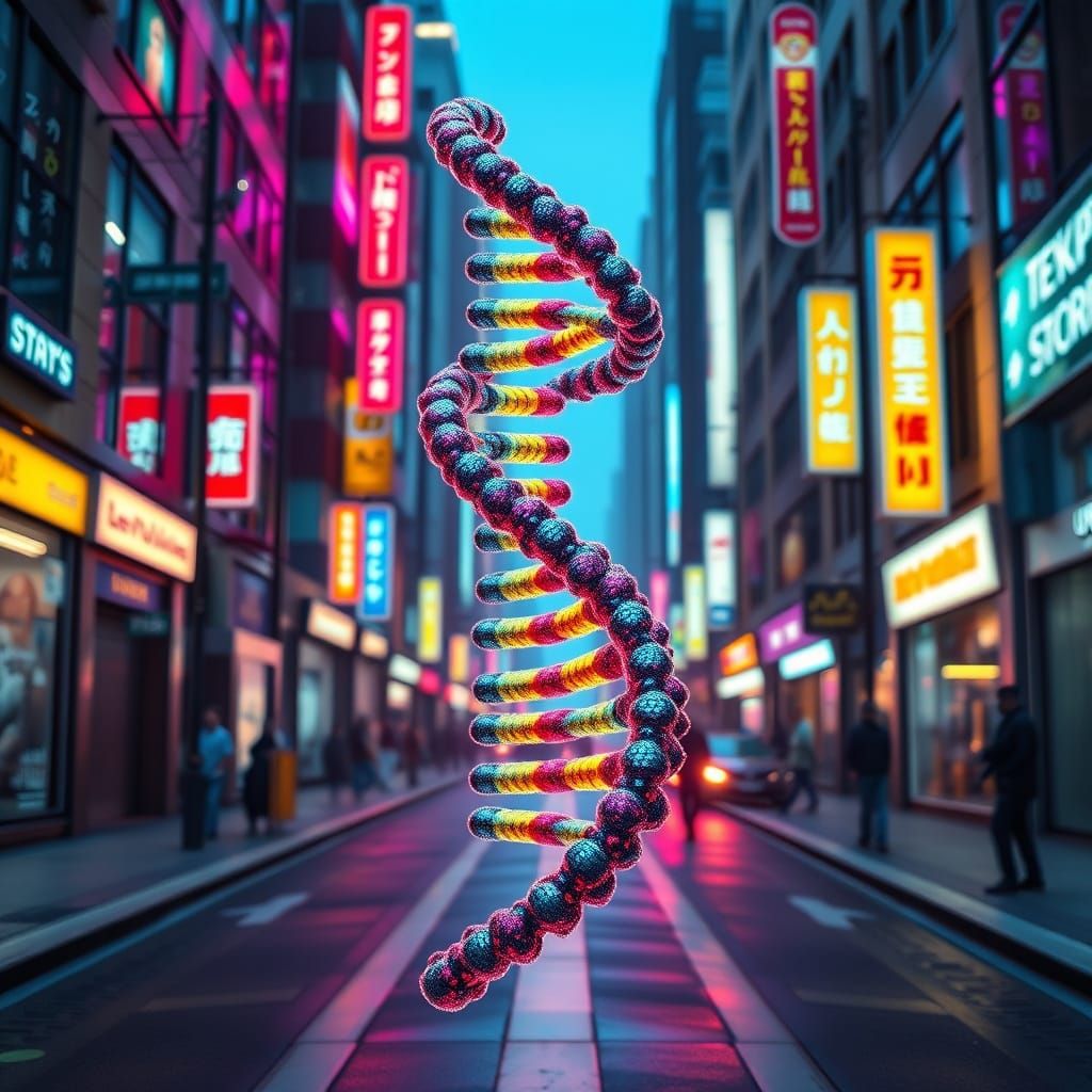DNA Man in Futuristic City: Digital Art