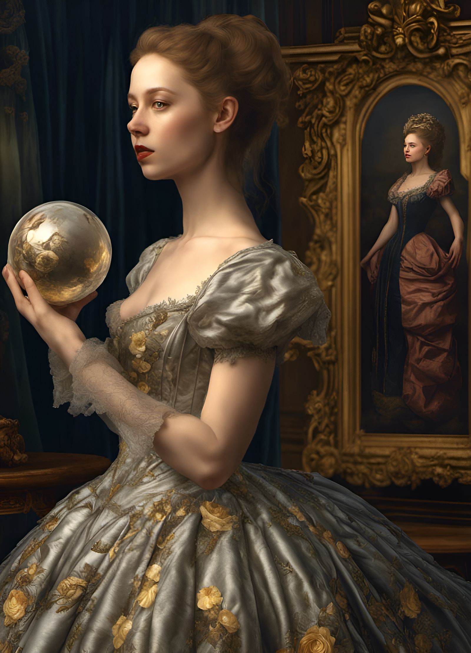 Renaissance Woman in Gown: Hyperrealistic Portrait