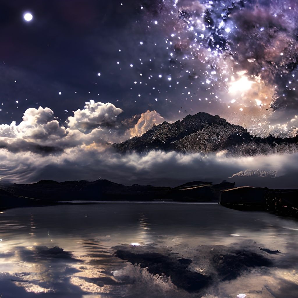Starlit Milky Way Reflection over Misty Lake
