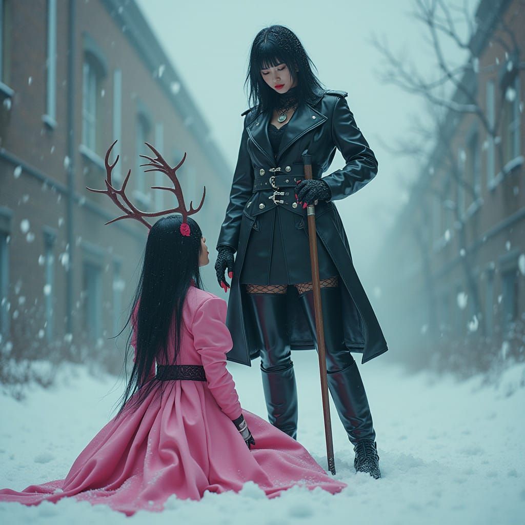 Cyberpunk Inspired Prison Guard in Snowstorm, Submissive Fig...