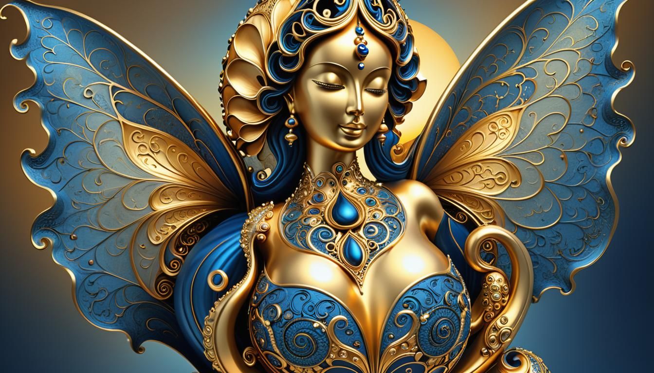 Gourd Illustration in Metallic Gold and Matte Blue