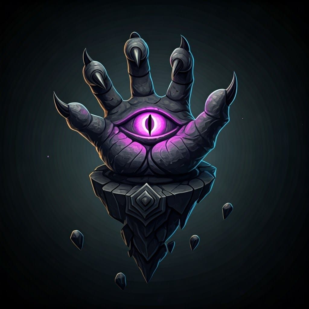 Floating Stone Hand Statue with Neon Eye