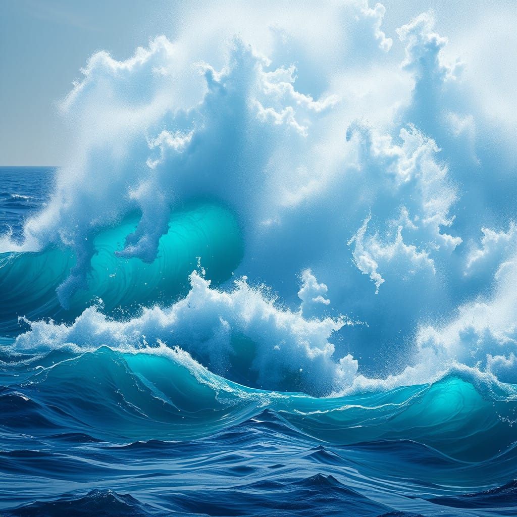 Turquoise Waves in High-Contrast, Dreamlike Aesthetic