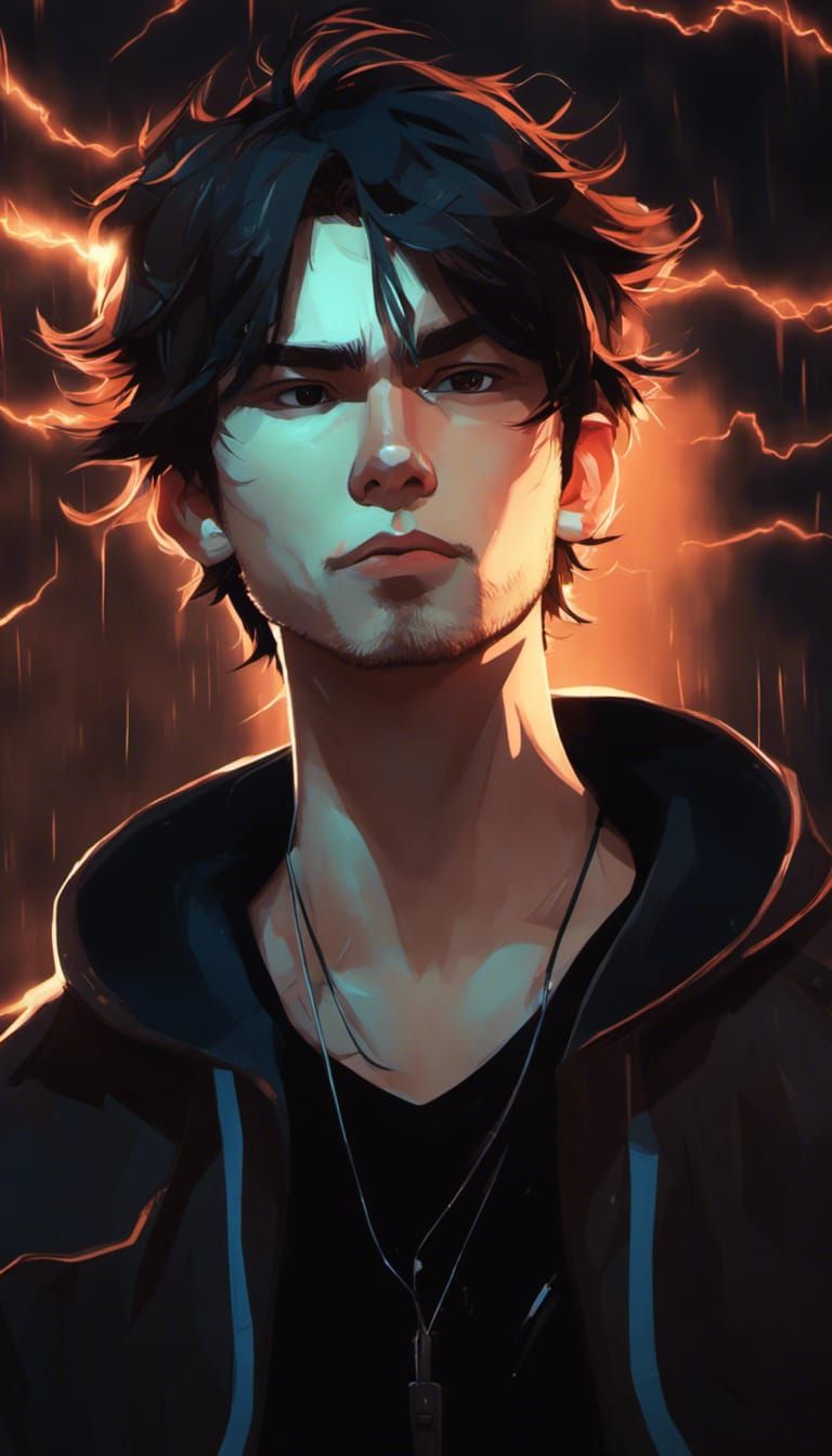 Stylish Man Surrounded by Lightning, Digital Art