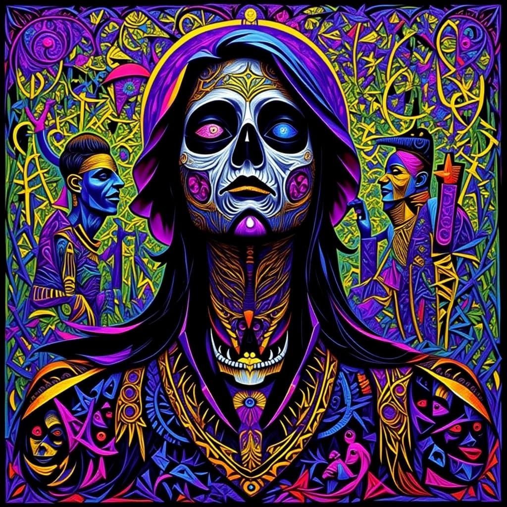 Vibrant Glitch Art with Abstract Forms