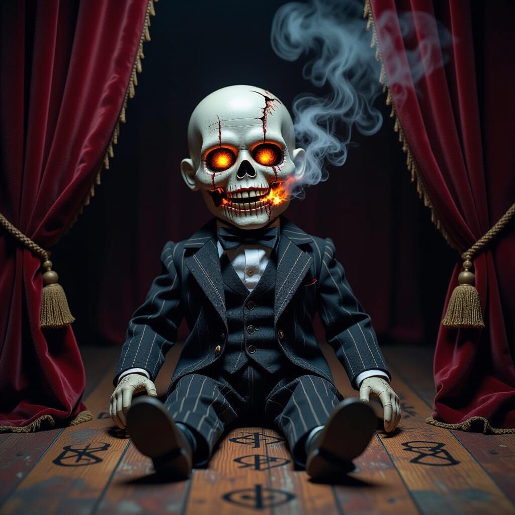 Demonic Ventriloquist Dummy in Dark Surrealist Style