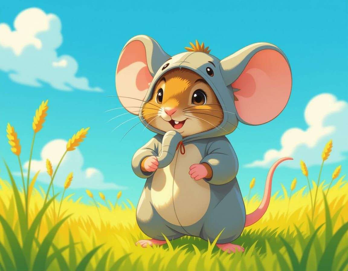Mouse in Elephant Costume in Whimsical Storybook Style