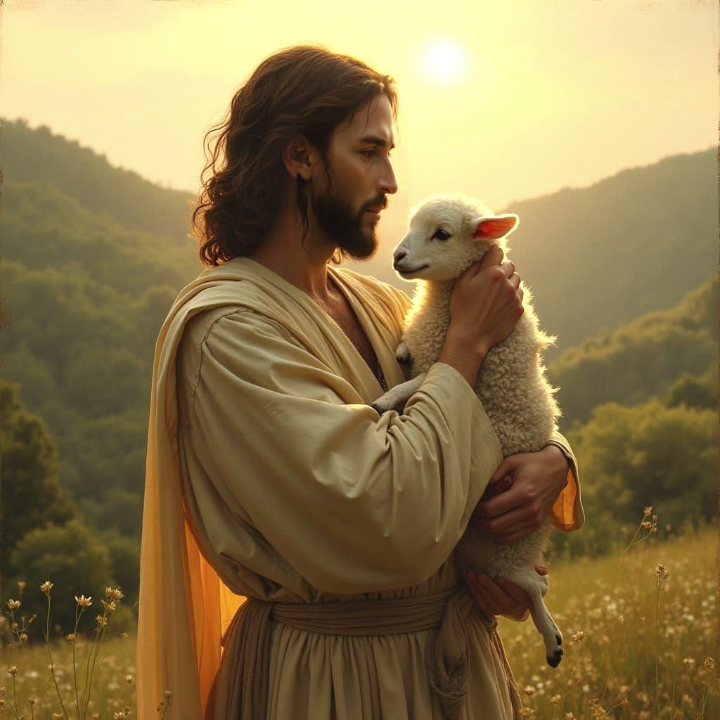 Jesus in a Tender Moment with a Lamb