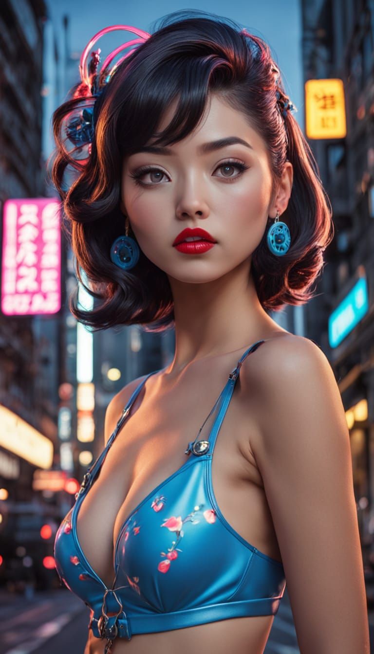 Tokyo Nights: Asian Pin-Up Beauty in Neon Glory