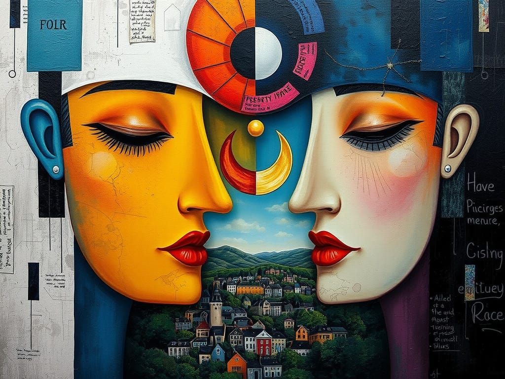 Surreal Abstract Faces in Vibrant, Textured Harmony