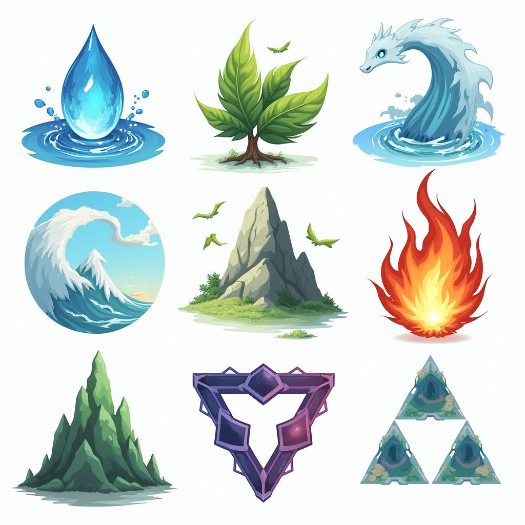 Anime Elemental Symbols: Vibrant Digital Illustrations